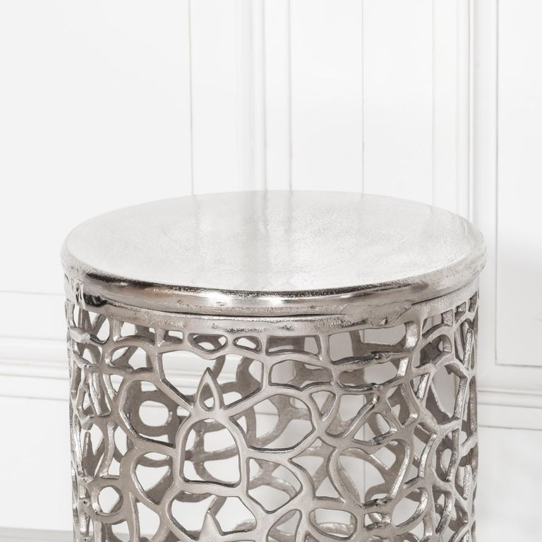 Fretwork Round Side Table - Silver Aluminium