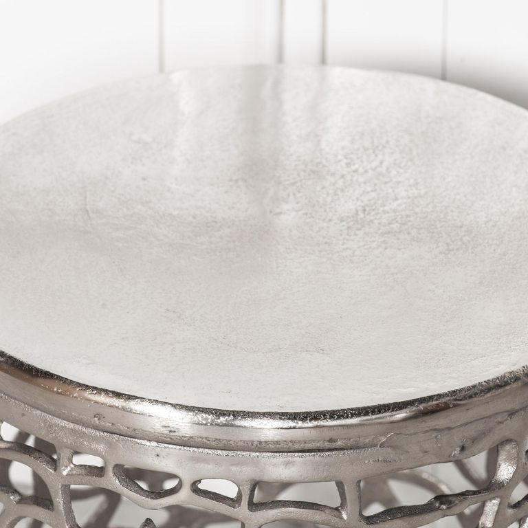 Fretwork Round Side Table - Silver Aluminium