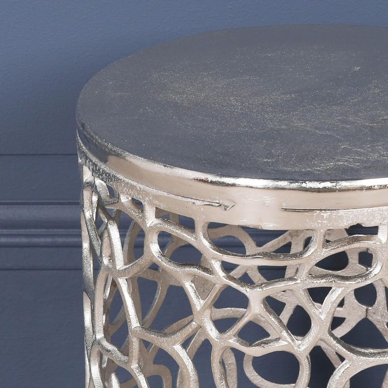 Fretwork Round Side Table - Silver Aluminium