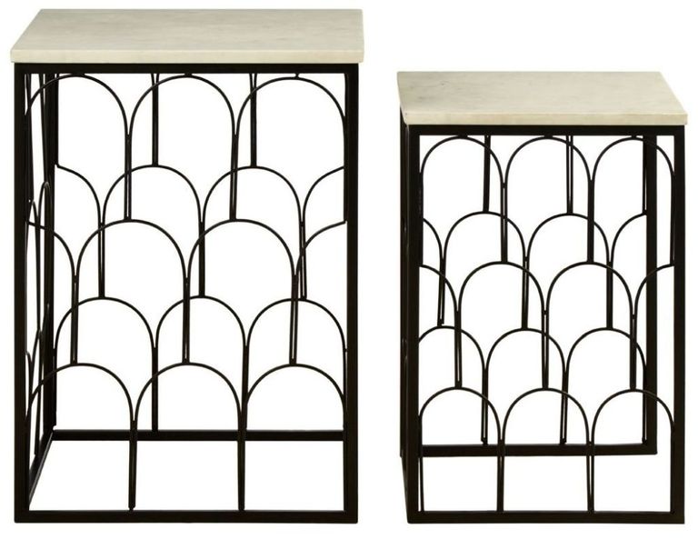 Templar Side Tables - Set of 2 - White Marble with Black Metal Base