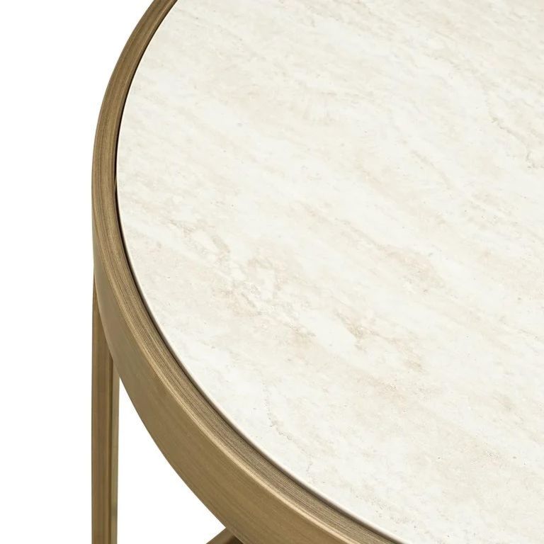 Tivoli White Ribbed Set of 2 Round End Tables with Gold Trim