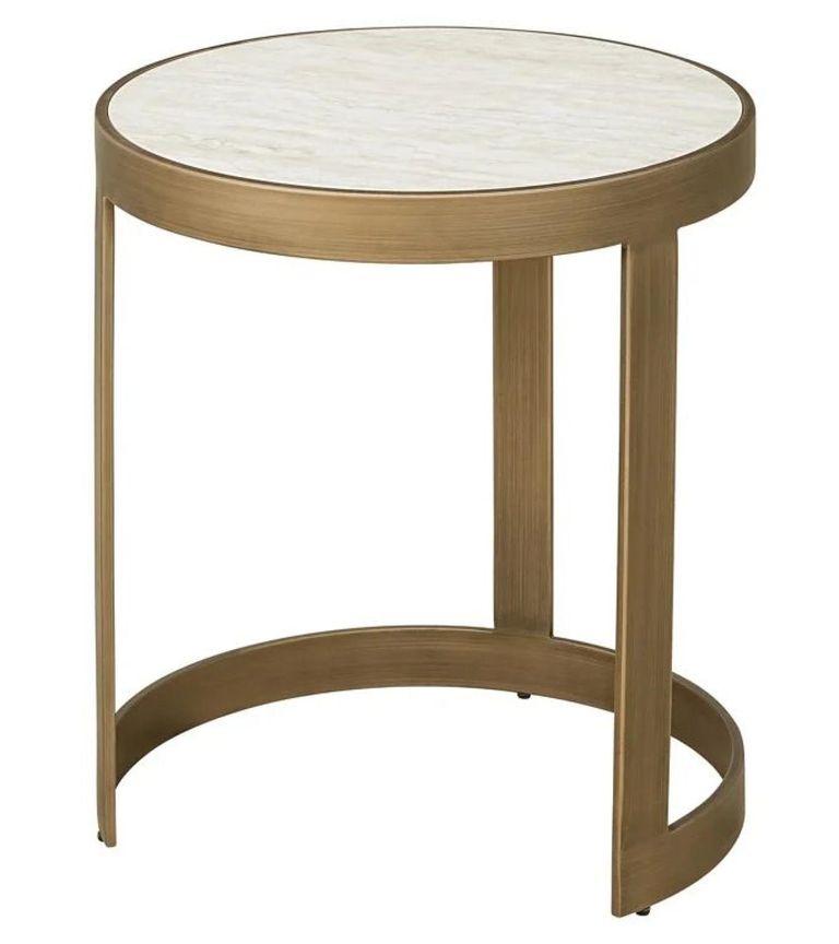 Tivoli White Ribbed Set of 2 Round End Tables with Gold Trim