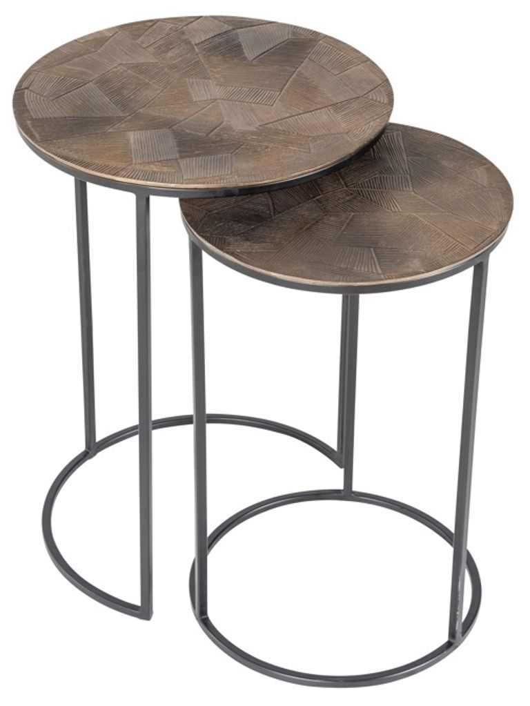 Tulum Set of 2 Brushed Gold Round End Tables