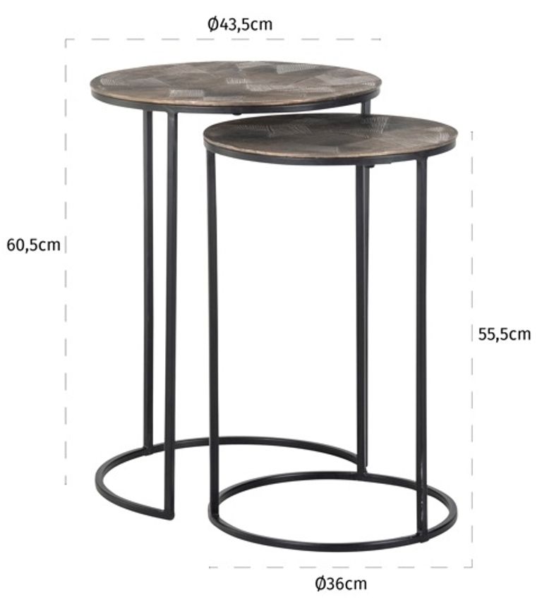 Tulum Set of 2 Brushed Gold Round End Tables