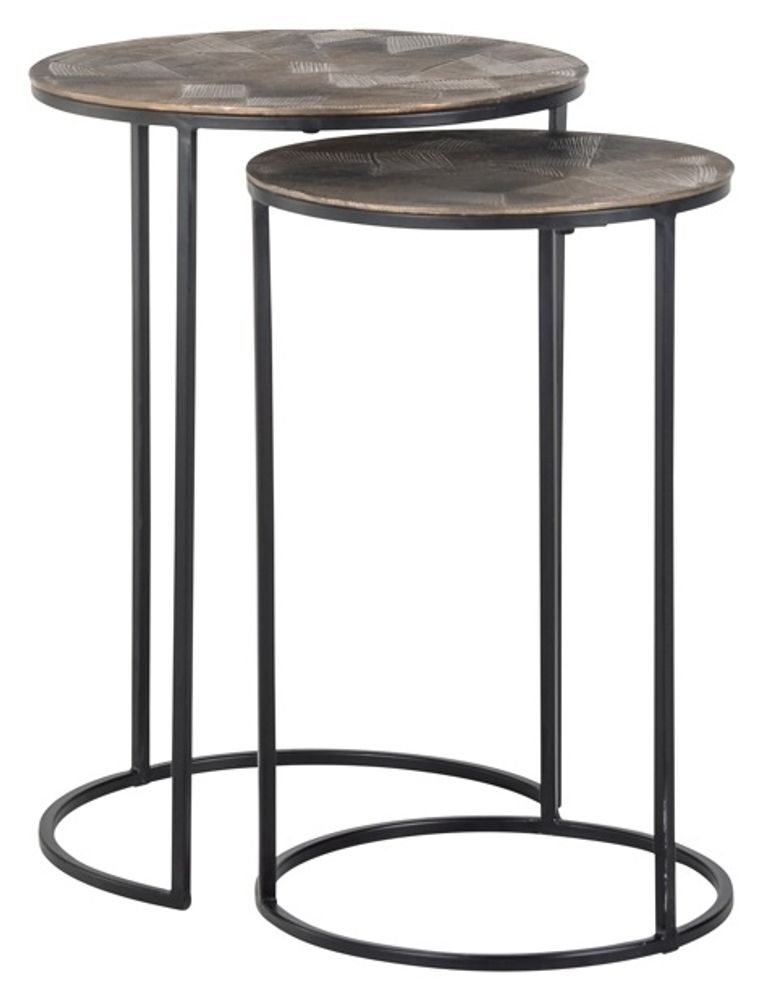 Tulum Set of 2 Brushed Gold Round End Tables