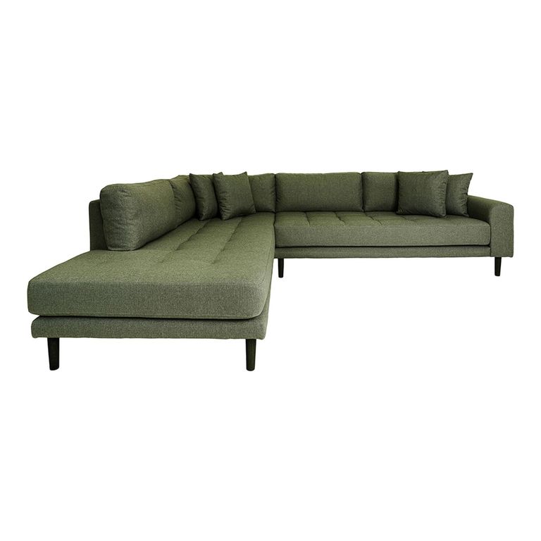 Lido Corner Sofa - Open End - Olive Green - Fabric - Black Legs - LHF