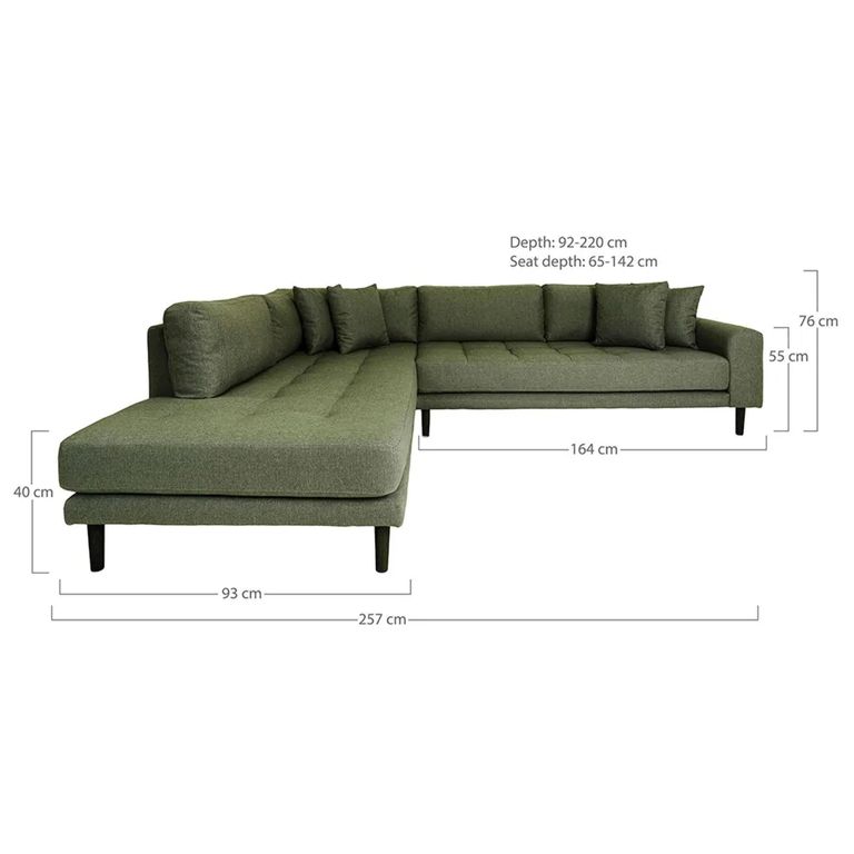 Lido Corner Sofa - Open End - Olive Green - Fabric - Black Legs - LHF