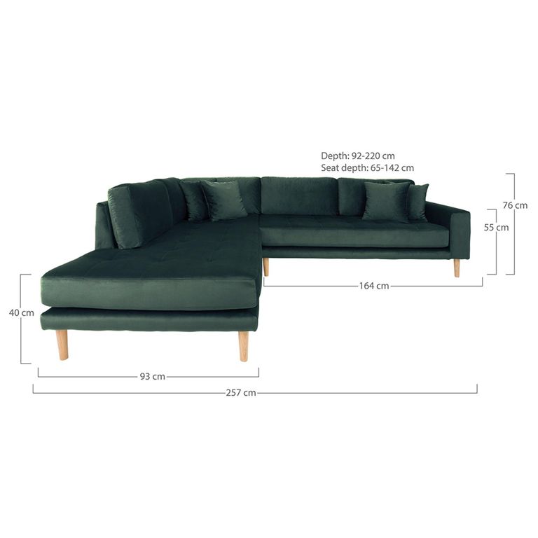 Lido Corner Sofa - Open End - Green - Fabric - Natural Legs - LHF