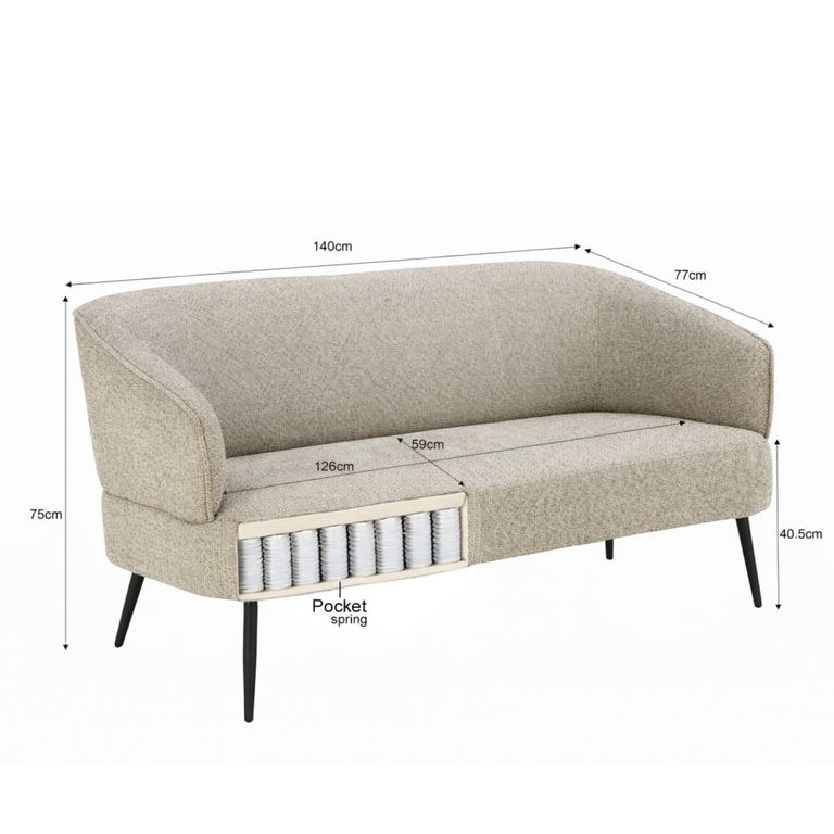 Coco Sofa - 2 Seater - Curved Back - Beige - Fabric