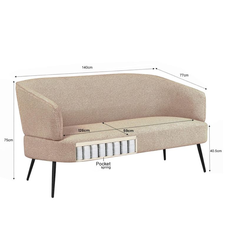 Coco Sofa - 2 Seater - Curved Back - Blossom - Fabric