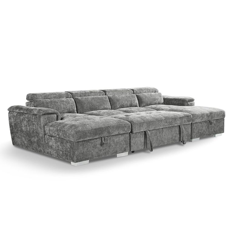 Alaya U Shape Corner Sofa Bed - Grey Fabric - Pull Out