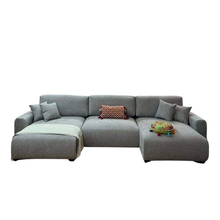 Luma U Shape Corner Sofa Bed - Grey Fabric