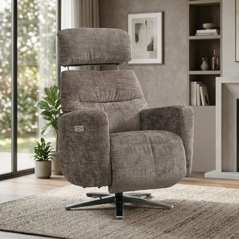 Monique Electric Recliner Armchair - Dual Motor - Stone - Fabric