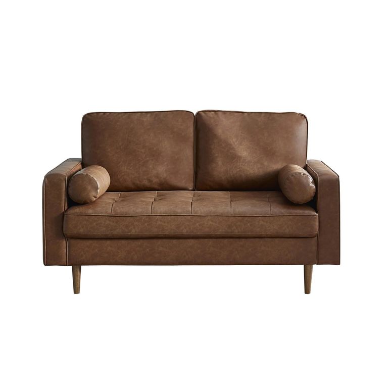 Henley Brown Faux Leather Sofa - 2 Seater