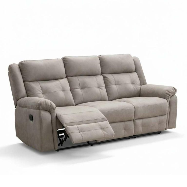 Berkeley Recliner Sofa Suite - 3+2 Seater - Light Grey Leather Look Fabric