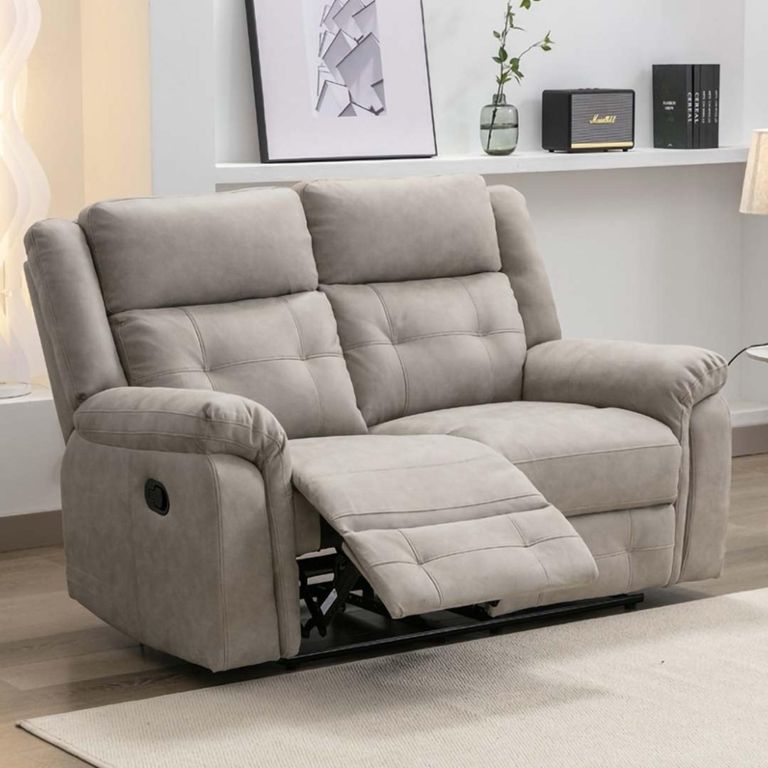 Berkeley Recliner Sofa - 2 Seater - Light Grey Leather Look Fabric