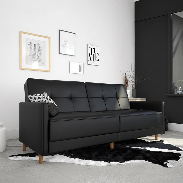 Andora Sprung Sofa Bed - 3 Seater - Black Faux Leather - 2146009UK
