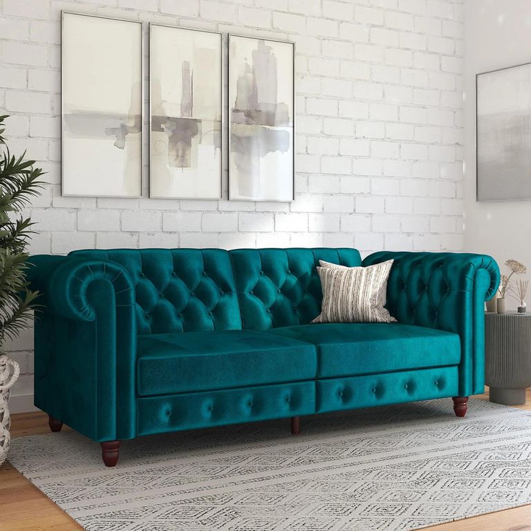 Felix Chesterfield Sofa Bed - 3 Seater - Teal Velvet Fabric - 2258979UK