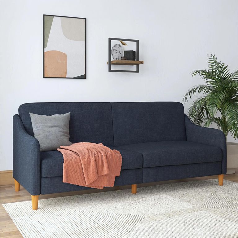Jasper Sprung Sofa Bed - 3 Seater - Navy Blue Linen Fabric - 2148629UK
