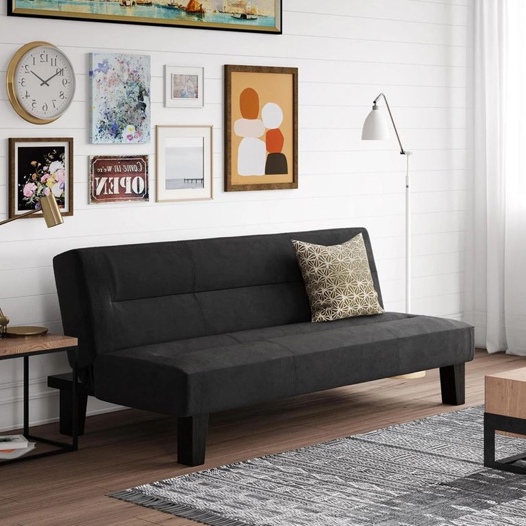 Kebo Futon Sofa Bed - 3 Seater - Black Velvet Fabric - 2005019UK
