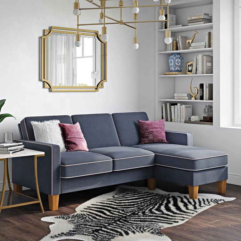 Novogratz Bowen Sectional Sofa - Blue Chenille Fabric - DA036SEC-BLUK