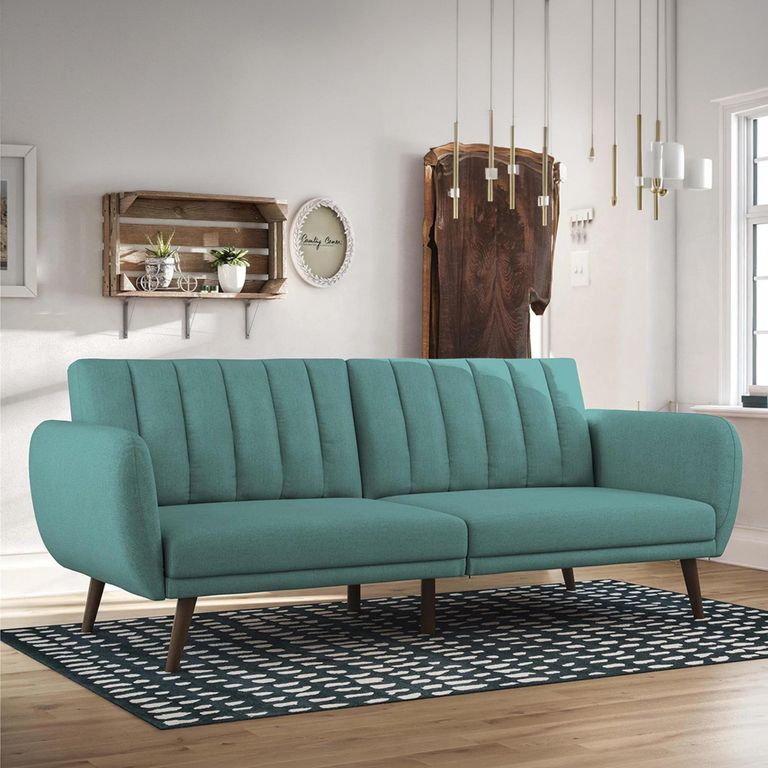 Novogratz Brittany Futon Sofa Bed - Light Blue Linen Fabric - 2115829NUK