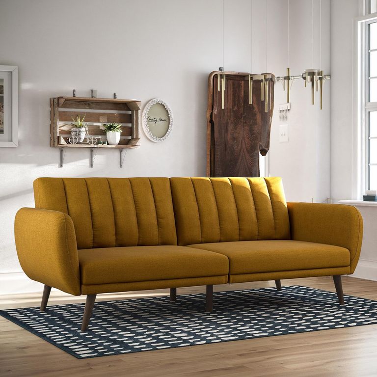 Novogratz Brittany Futon Sofa Bed - Mustard Linen Fabric - 2115929NUK