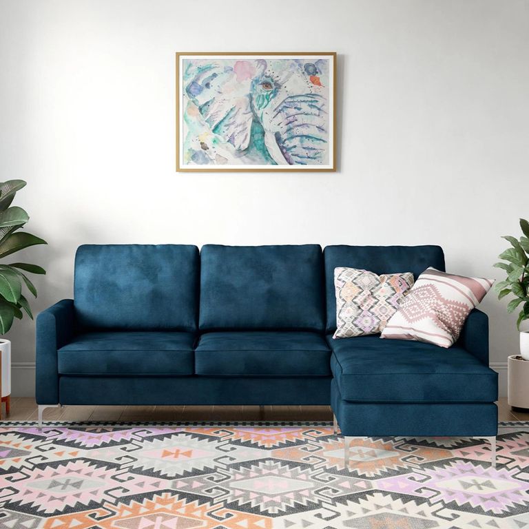 Novogratz Chapman Sectional Sofa - Blue Velvet Fabric - DA037SEC-BLUK
