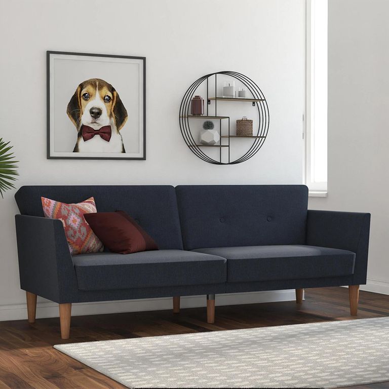 Novogratz Regal Futon Sofa Bed - Blue Linen Fabric - 2180629NUK