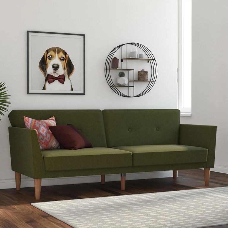 Novogratz Regal Futon Sofa Bed - Green Linen Fabric - 2180929NUK