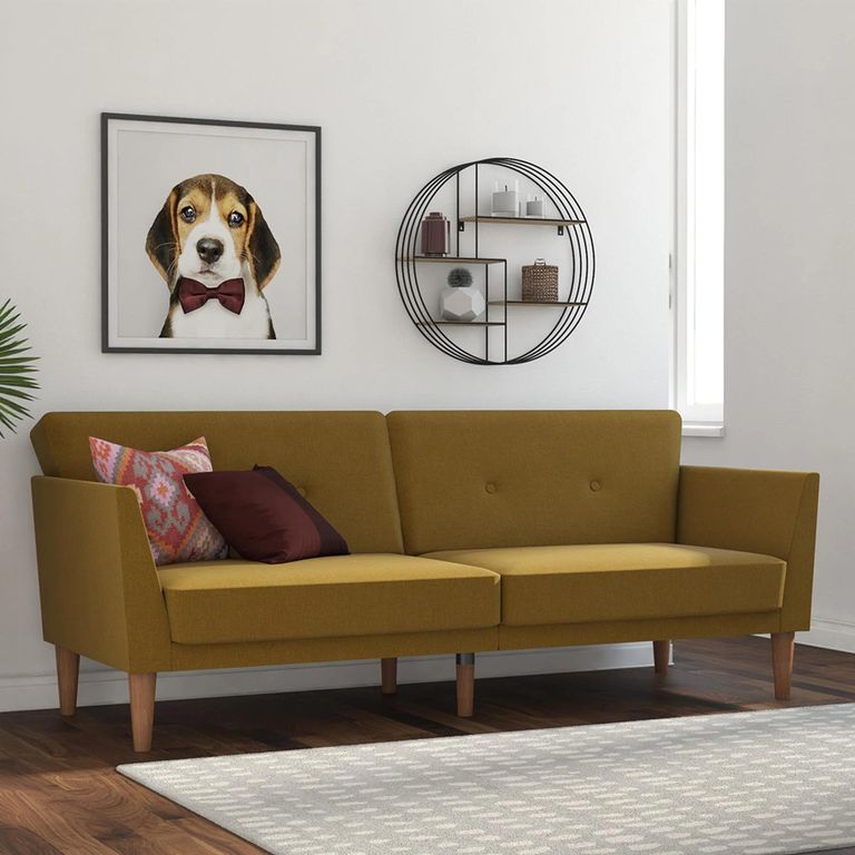 Novogratz Regal Futon Sofa Bed - Mustard Linen Fabric - 2180329NUK