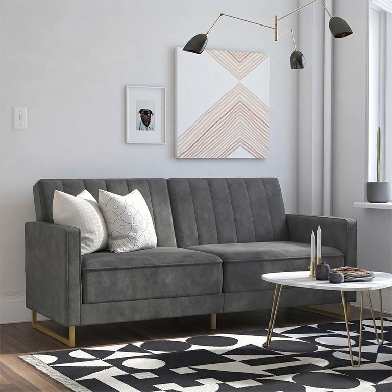 Novogratz Skylar Sofa Bed - Grey Velvet Fabric - 2358479NUK
