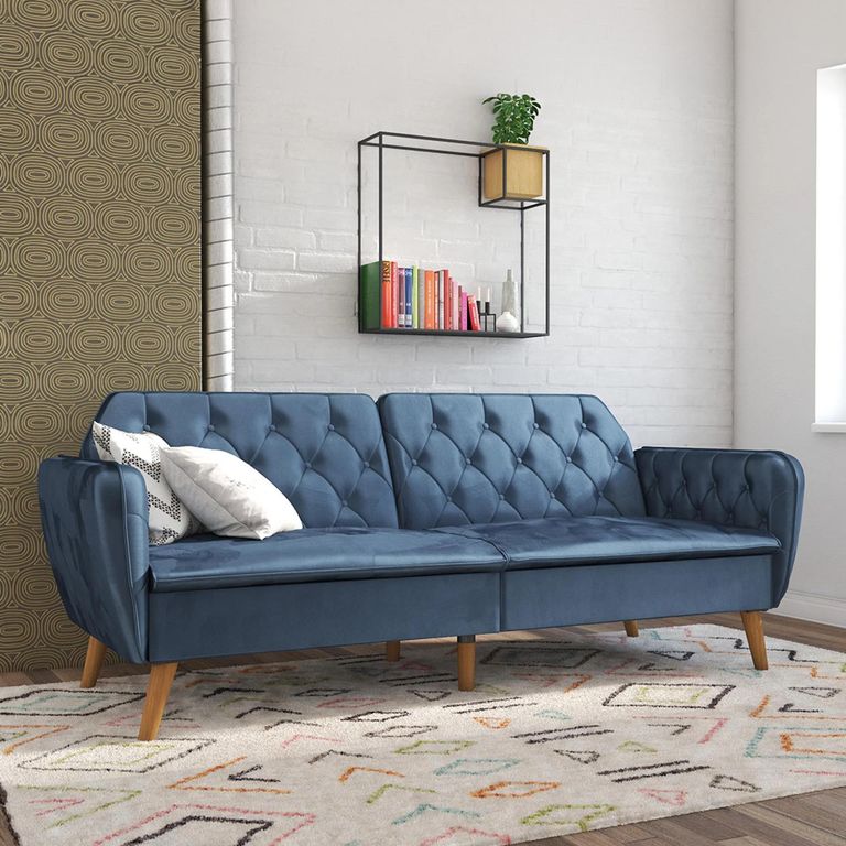 Novogratz Tallulah Futon Sofa Bed - Blue Velvet Fabric - 2144679NUK