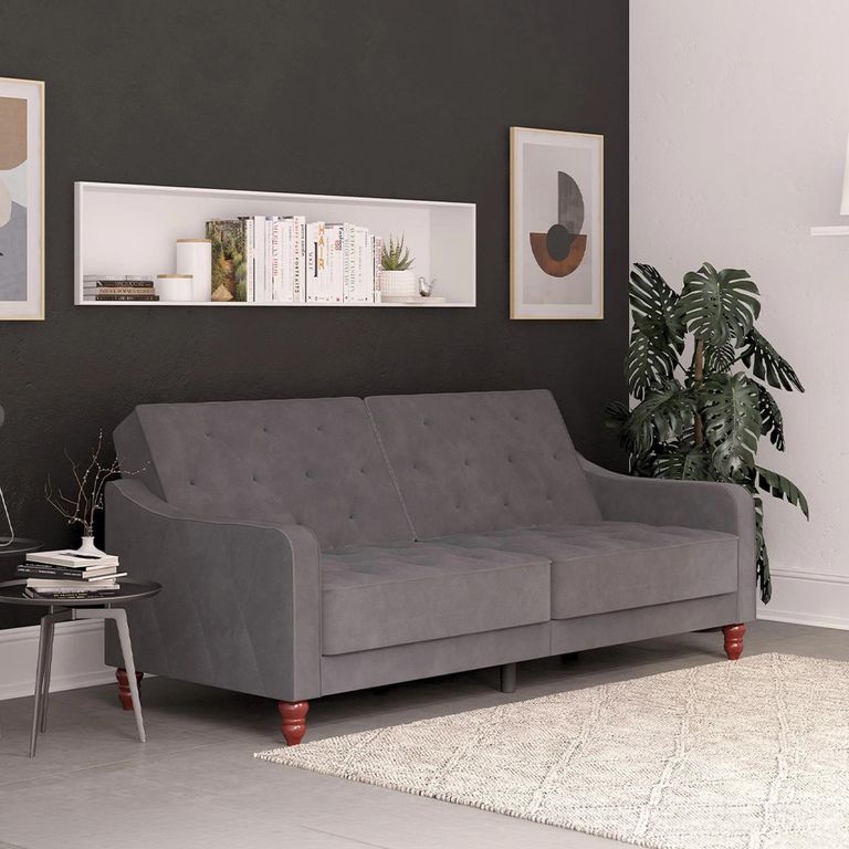 Novogratz Vintage Tufted Futon Sofa Bed - Grey Velvet Fabric - 2238479NUK