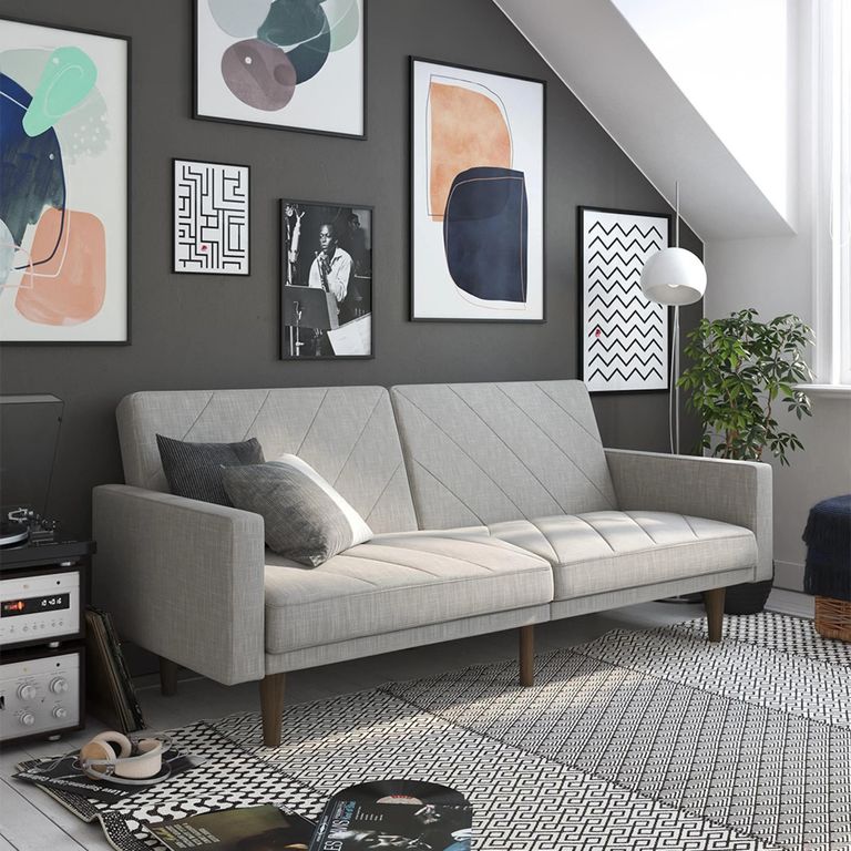 Paxson Sofa Bed - 3 Seater - Light Grey Linen Fabric - 2110229UK