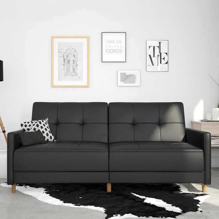Andora Sprung Sofa Bed - 3 Seater - Black Faux Leather - 2146009UK
