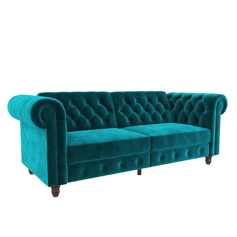 Felix Chesterfield Sofa Bed - 3 Seater - Teal Velvet Fabric - 2258979UK