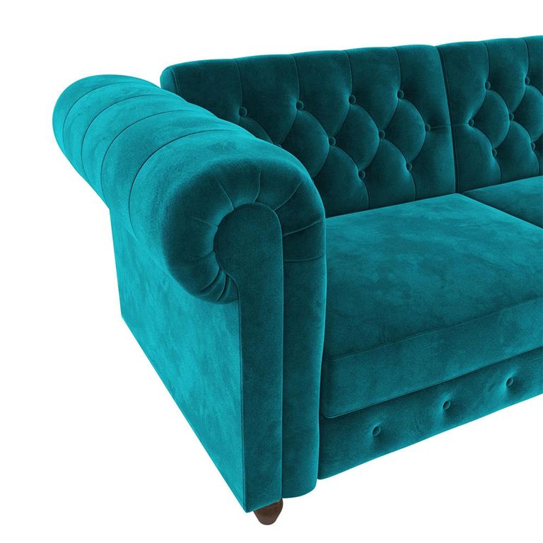 Felix Chesterfield Sofa Bed - 3 Seater - Teal Velvet Fabric - 2258979UK