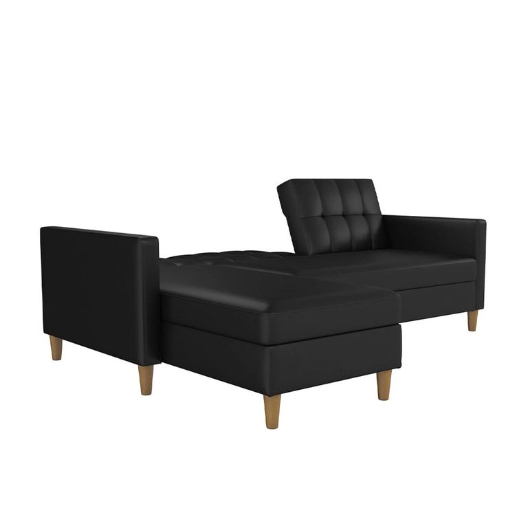 Hartford Sectional Futon Sofa Bed - Storage - Black Faux Leather - 2195009UK