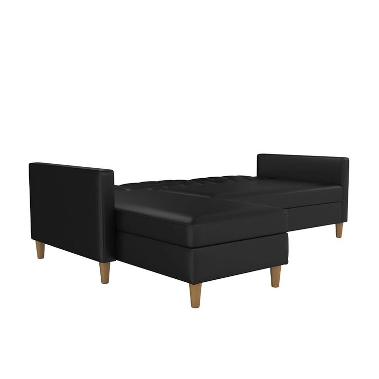 Hartford Sectional Futon Sofa Bed - Storage - Black Faux Leather - 2195009UK