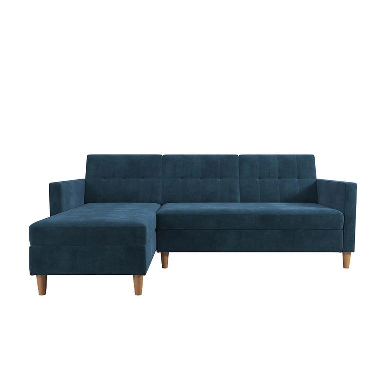 Hartford Sectional Futon Sofa Bed - Storage - Blue Chenille Fabric - 2112669UK