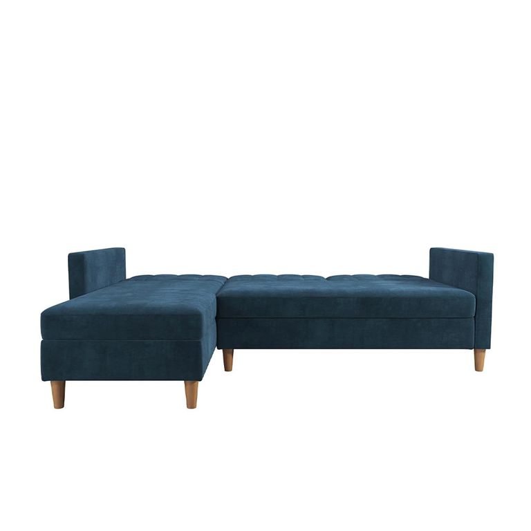 Hartford Sectional Futon Sofa Bed - Storage - Blue Chenille Fabric - 2112669UK