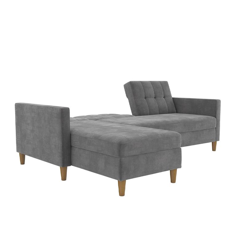 Hartford Sectional Futon Sofa Bed - Storage - Grey Chenille Fabric - 2195459UK