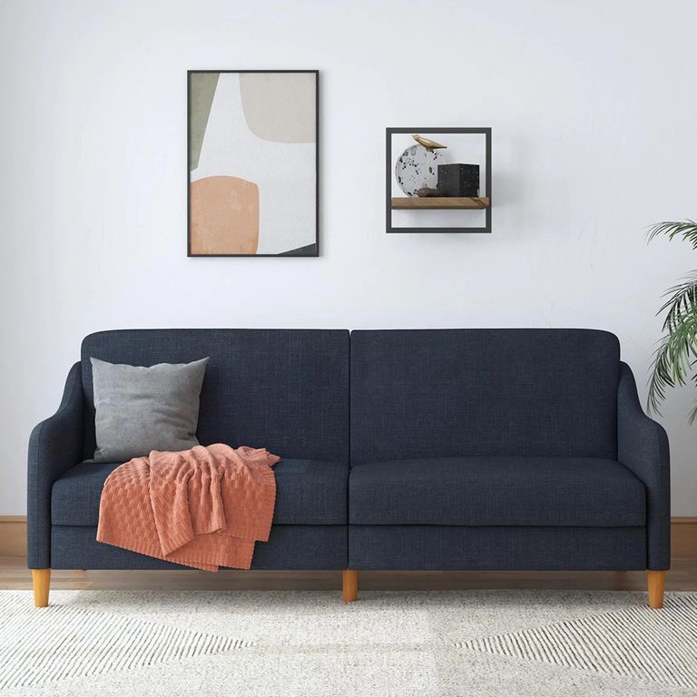 Jasper Sprung Sofa Bed - 3 Seater - Navy Blue Linen Fabric - 2148629UK