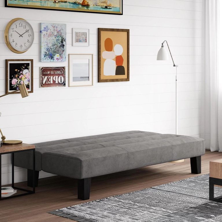 Kebo Futon Sofa Bed - 3 Seater - Grey Velvet Fabric - 2005419UK