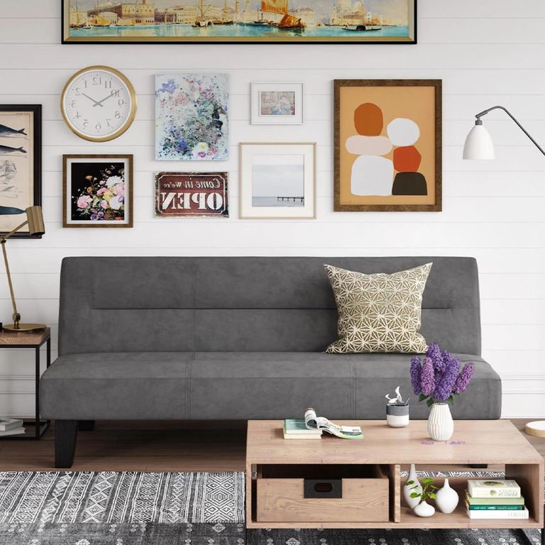 Kebo Futon Sofa Bed - 3 Seater - Grey Velvet Fabric - 2005419UK