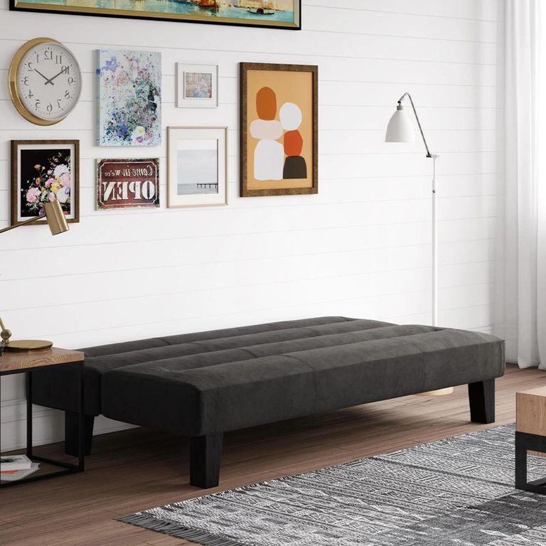 Kebo Futon Sofa Bed - 3 Seater - Black Velvet Fabric - 2005019UK