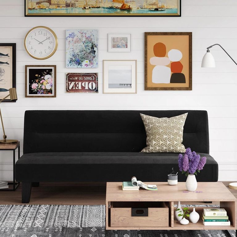 Kebo Futon Sofa Bed - 3 Seater - Black Velvet Fabric - 2005019UK