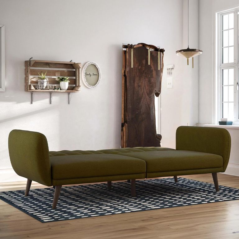 Novogratz Brittany Futon Sofa Bed - Green Linen Fabric - 2115329NUK
