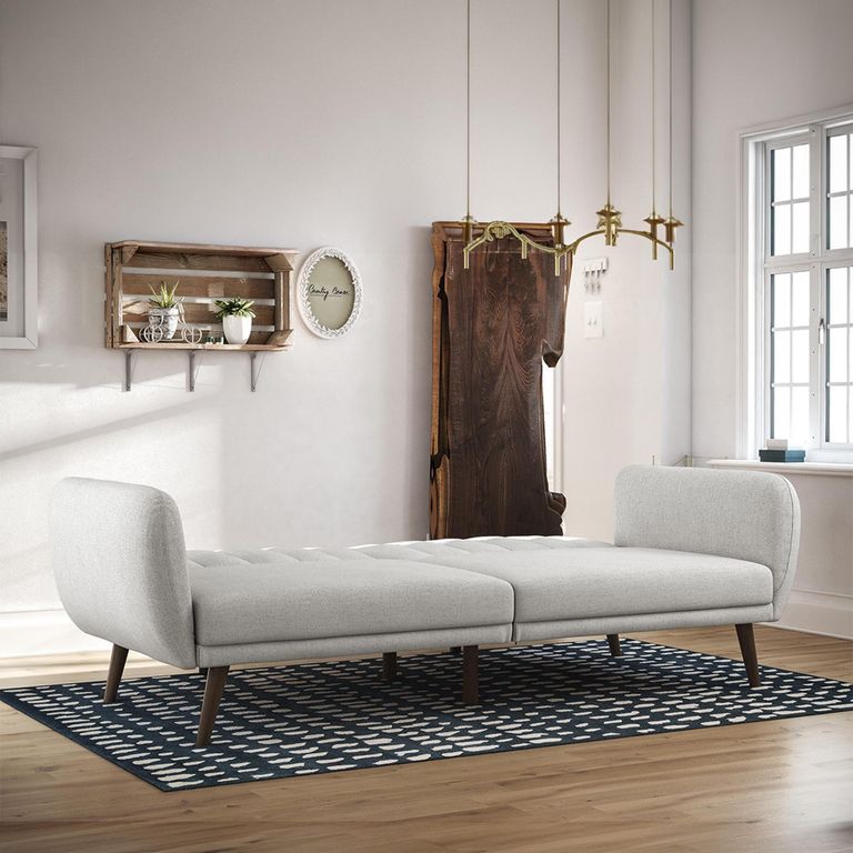 Novogratz Brittany Futon Sofa Bed - Light Grey Linen Fabric - 2115429NUK